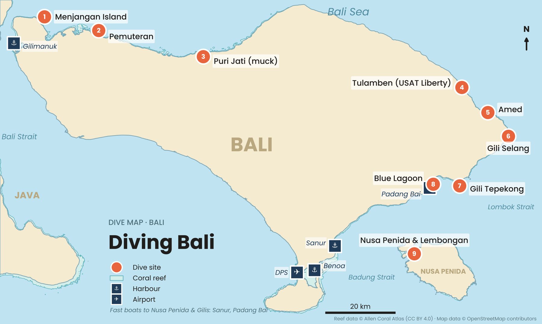 Dive map of Bali