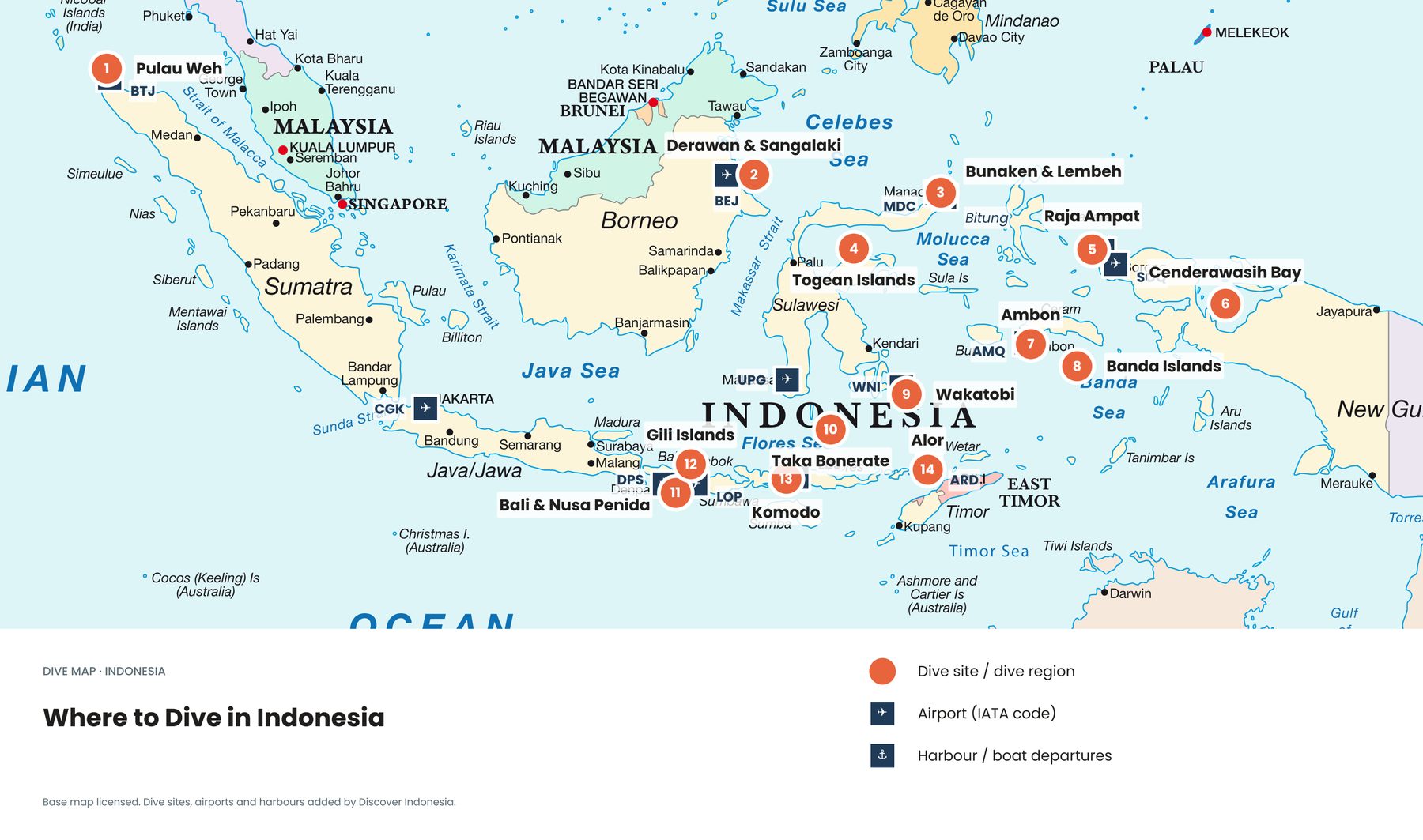 Map of Indonesia's dive regions